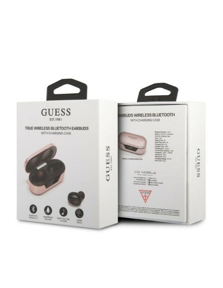 Bluetooth Earphones Stereo TWS GUESS Digital BT5 Classic with docking station / pink (GUTWST31EP)