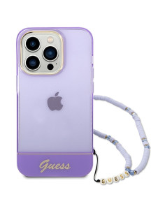 Véritable GUESS Case GUHCP14LHGCOHU pour iPhone 14 PRO (IML Electro Cam w. Strap Translucent / Purple)