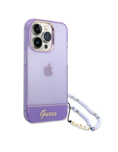 Véritable GUESS Case GUHCP14LHGCOHU pour iPhone 14 PRO (IML Electro Cam w. Strap Translucent / Purple) 2