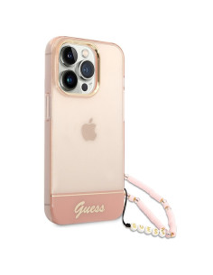 Véritable GUESS Case GUHCP14XHGCOHP pour iPhone 14 PRO MAX (IML Electro Cam w. Strap Translucent / Pink) 2