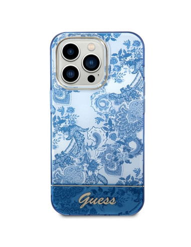 Véritable GUESS Case GUHCP14LHGPLHB pour iPhone 14 PRO (IML Electro Cam TDJ / bleu)