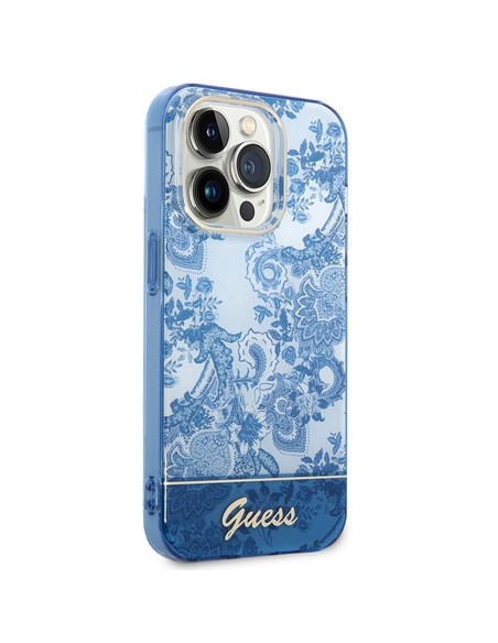 Véritable GUESS Case GUHCP14LHGPLHB pour iPhone 14 PRO (IML Electro Cam TDJ / bleu)
