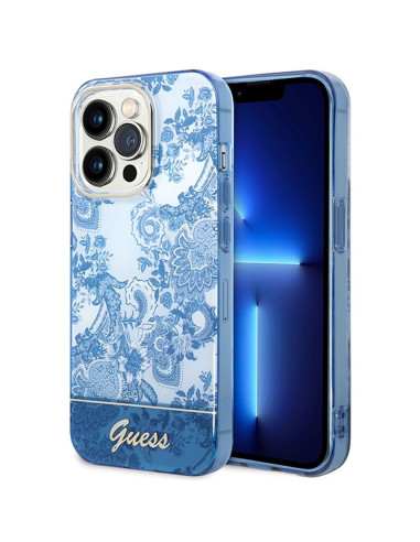 Véritable GUESS Case GUHCP14LHGPLHB pour iPhone 14 PRO (IML Electro Cam TDJ / bleu)