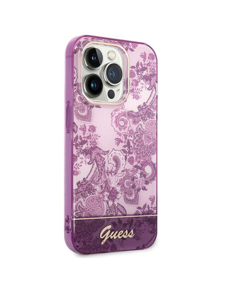 Véritable GUESS Case GUHCP14LHGPLHF pour iPhone 14 PRO (IML Electro Cam TDJ / fuchsia)