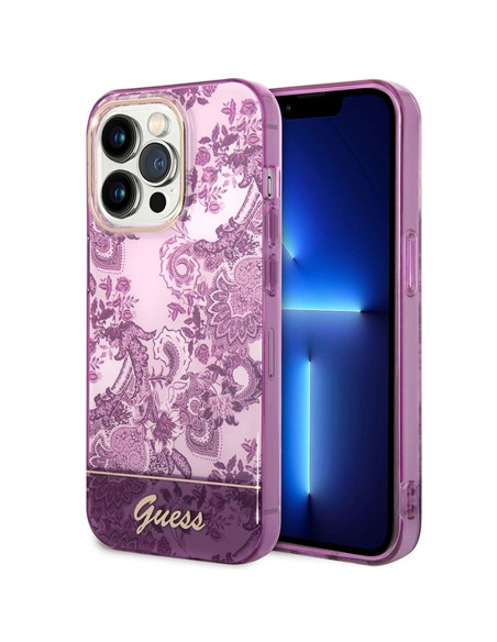 Véritable GUESS Case GUHCP14LHGPLHF pour iPhone 14 PRO (IML Electro Cam TDJ / fuchsia)