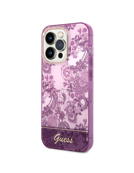 Véritable GUESS Case GUHCP14LHGPLHF pour iPhone 14 PRO (IML Electro Cam TDJ / fuchsia)