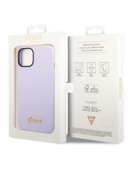 Coque GUESS pour IPHONE 13 / 14 / 15 GUHCP14SSLSMU (Silicone Vintage Gold Logo) violet