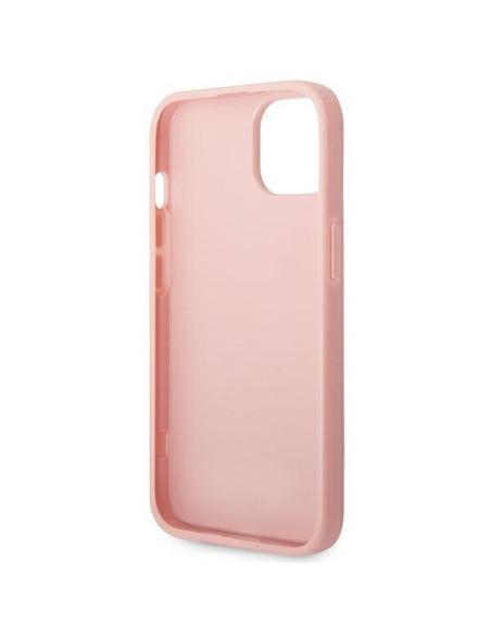 Véritable GUESS Case GUHCP14MHGGSHP pour iPhone 14 PLUS (Glitter Flakes Script Metal Logo / pink)