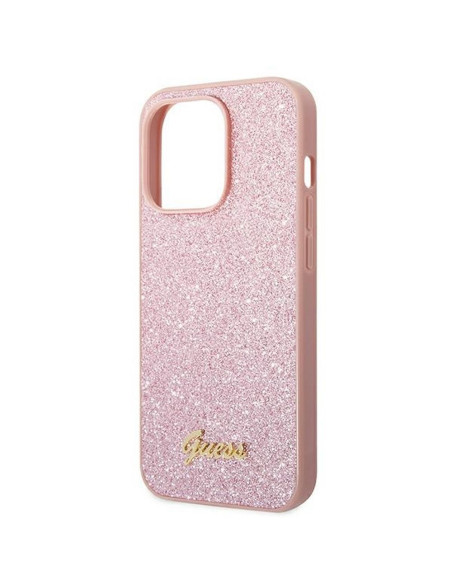 GUESS case for IPHONE 14 Pro Max GUHCP14XHGGSHP (Glitter Flakes Script Metal Logo) pink