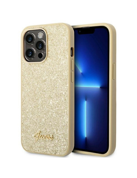 Coque GUESS pour IPHONE 14 Pro GUHCP14LHGGSHD (Glitter Flakes Script Metal Logo) or