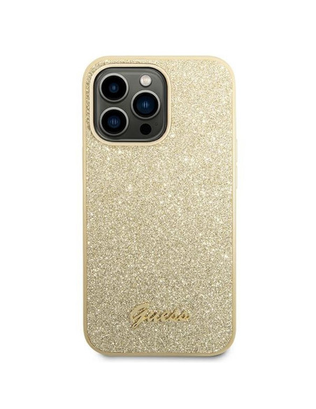 Coque GUESS pour IPHONE 14 Pro GUHCP14LHGGSHD (Glitter Flakes Script Metal Logo) or