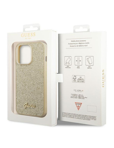 Coque GUESS pour IPHONE 14 Pro GUHCP14LHGGSHD (Glitter Flakes Script Metal Logo) or