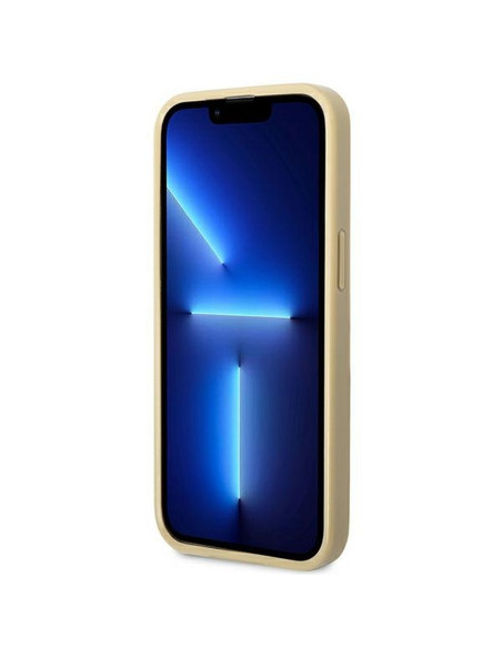 Véritable GUESS Case GUHCP14XHGGSHD pour iPhone 14 PRO MAX (Glitter Flakes Script Metal Logo / Gold)