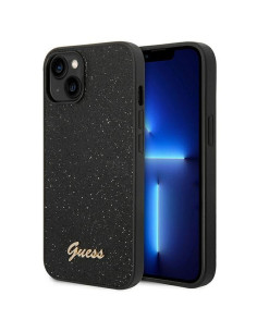 Véritable GUESS Case GUHCP14MHGGSHK pour iPhone 14 PLUS (Glitter Flakes Script Metal Logo / Black)