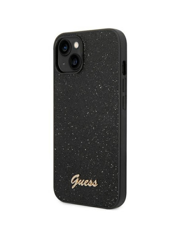 Véritable GUESS Case GUHCP14MHGGSHK pour iPhone 14 PLUS (Glitter Flakes Script Metal Logo / Black)
