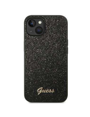Véritable GUESS Case GUHCP14MHGGSHK pour iPhone 14 PLUS (Glitter Flakes Script Metal Logo / Black)