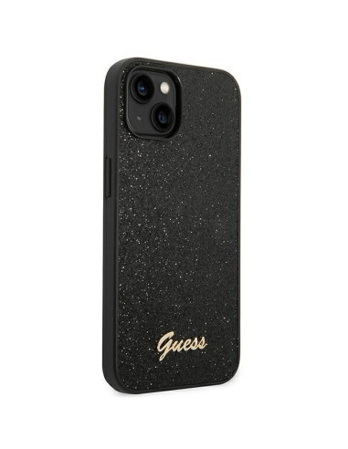 Véritable GUESS Case GUHCP14MHGGSHK pour iPhone 14 PLUS (Glitter Flakes Script Metal Logo / Black)