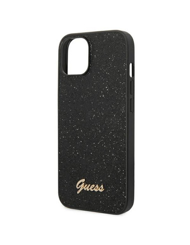 Véritable GUESS Case GUHCP14MHGGSHK pour iPhone 14 PLUS (Glitter Flakes Script Metal Logo / Black)