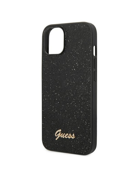 Véritable GUESS Case GUHCP14MHGGSHK pour iPhone 14 PLUS (Glitter Flakes Script Metal Logo / Black)