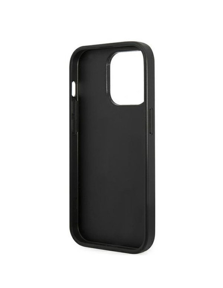 Véritable GUESS Case GUHCP14LHGGSHK pour iPhone 14 PRO (Glitter Flakes Script Metal Logo / Black)
