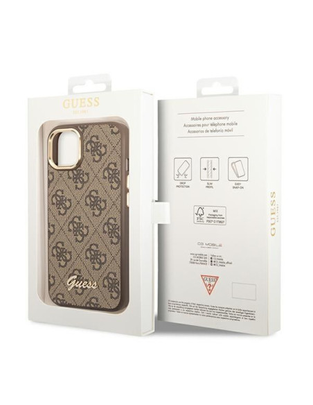 Coque GUESS pour IPHONE 13 / 14 / 15 GUHCP14SHG4SHW (4G Vintage Gold Logo) marron