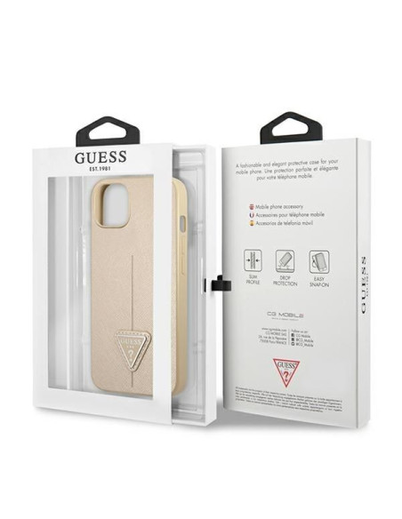 Coque GUESS pour IPHONE 13 / 14 / 15 GUHCP14SPSATLE (SaffianoTriangle Logo) beige