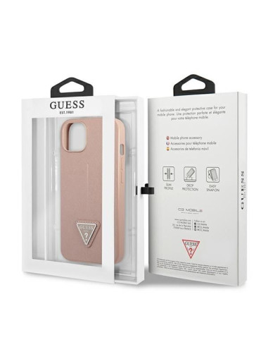 Coque GUESS pour IPHONE 13 / 14 / 15 GUHCP14SPSATLP (SaffianoTriangle Logo) rose