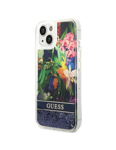 GUESS Coque pour IPHONE 13 / 14 / 15 GUHCP14SLFLSB (Flower Liquid Glitter) bleu 2