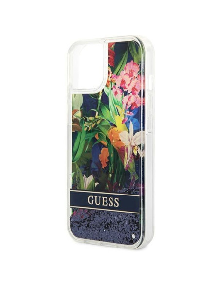 GUESS Coque pour IPHONE 13 / 14 / 15 GUHCP14SLFLSB (Flower Liquid Glitter) bleu
