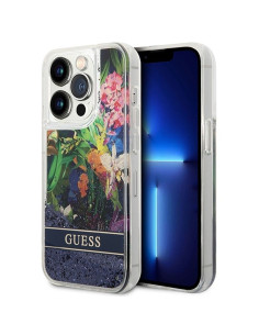 Coque GUESS pour IPHONE 14 Pro GUHCP14LLFLSB (Flower Liquid Glitter) bleu