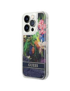 Coque GUESS pour IPHONE 14 Pro GUHCP14LLFLSB (Flower Liquid Glitter) bleu 2