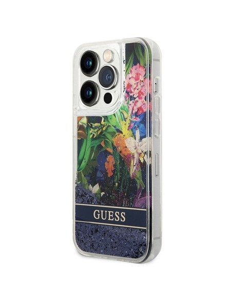 Coque GUESS pour IPHONE 14 Pro GUHCP14LLFLSB (Flower Liquid Glitter) bleu