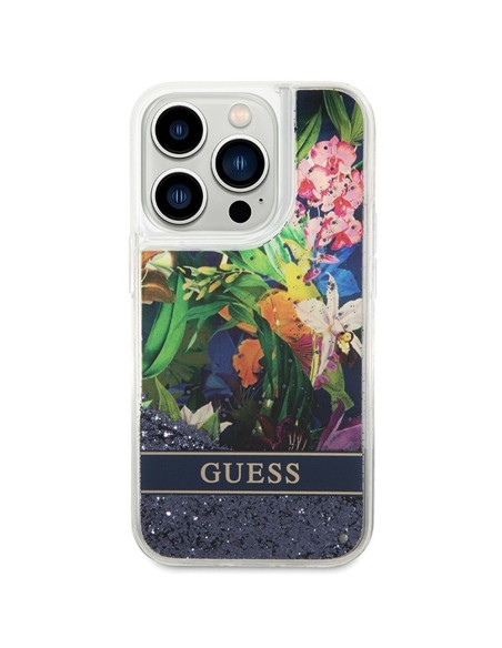 Coque GUESS pour IPHONE 14 Pro GUHCP14LLFLSB (Flower Liquid Glitter) bleu