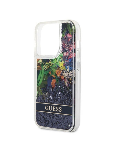 Coque GUESS pour IPHONE 14 Pro GUHCP14LLFLSB (Flower Liquid Glitter) bleu