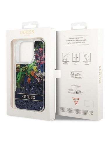 Coque GUESS pour IPHONE 14 Pro GUHCP14LLFLSB (Flower Liquid Glitter) bleu