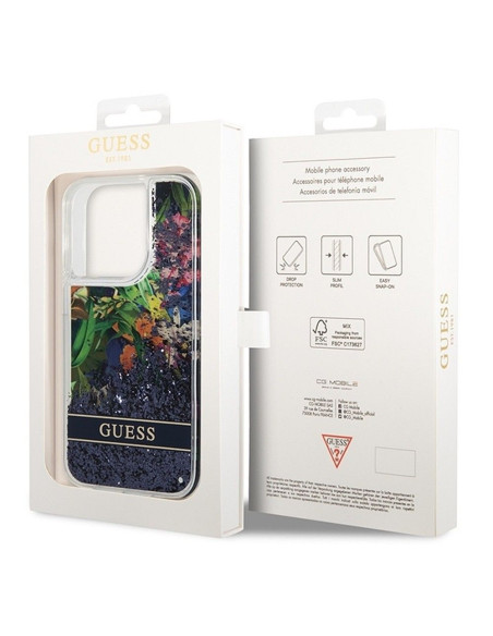 Coque GUESS pour IPHONE 14 Pro GUHCP14LLFLSB (Flower Liquid Glitter) bleu