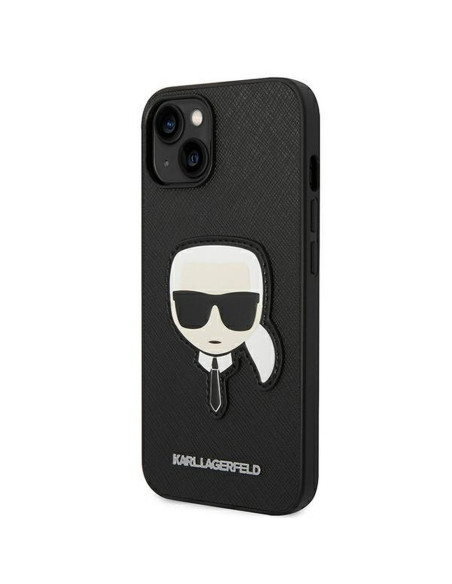 Véritable KARL LAGERFELD Case KLHCP14MSAPKHK pour iPhone 14 PLUS (Saffiano avec patch Karl Head / Noir)
