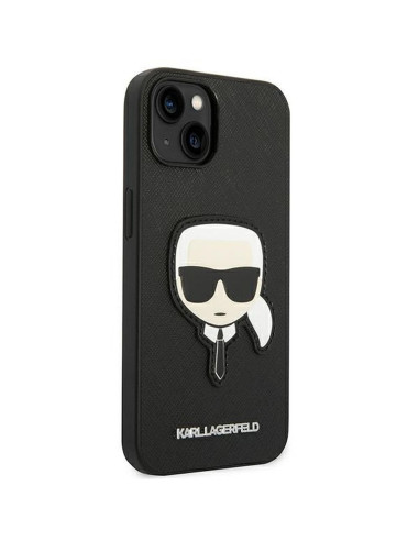Véritable KARL LAGERFELD Case KLHCP14MSAPKHK pour iPhone 14 PLUS (Saffiano avec patch Karl Head / Noir)