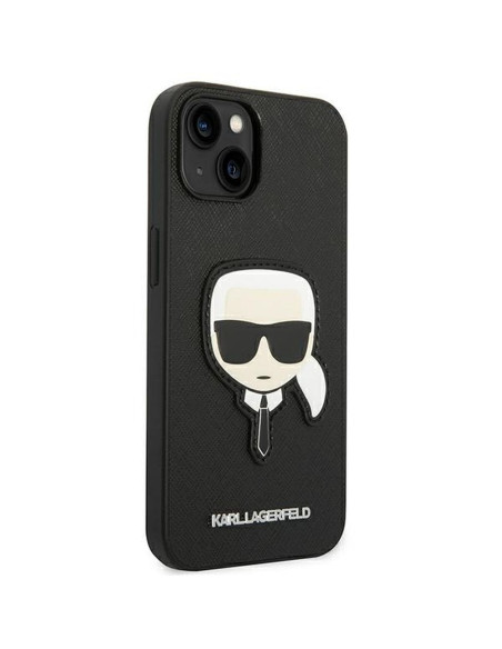 Véritable KARL LAGERFELD Case KLHCP14MSAPKHK pour iPhone 14 PLUS (Saffiano avec patch Karl Head / Noir)