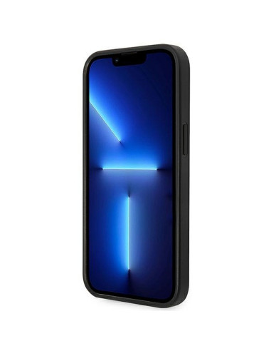 Véritable KARL LAGERFELD Case KLHCP14MSAPKHK pour iPhone 14 PLUS (Saffiano avec patch Karl Head / Noir)