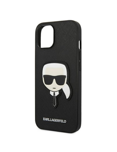 Véritable KARL LAGERFELD Case KLHCP14MSAPKHK pour iPhone 14 PLUS (Saffiano avec patch Karl Head / Noir)