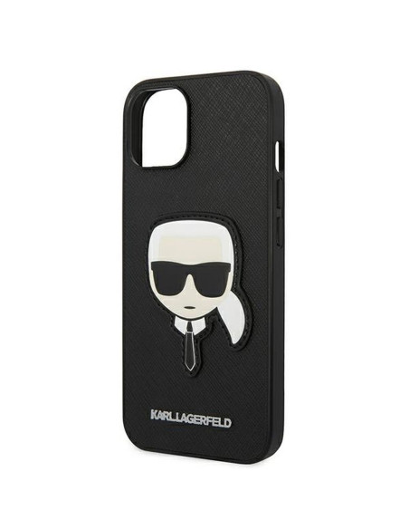 Véritable KARL LAGERFELD Case KLHCP14MSAPKHK pour iPhone 14 PLUS (Saffiano avec patch Karl Head / Noir)