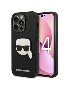 Véritable KARL LAGERFELD Case KLHCP14LSAPKHK pour iPhone 14 PRO (Saffiano avec patch Karl Head / Noir)