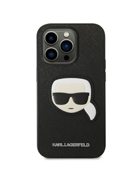 Véritable KARL LAGERFELD Case KLHCP14XSAPKHK pour iPhone 14 PRO MAX (Saffiano avec patch Karl Head / noir)