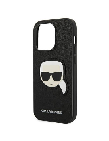 Véritable KARL LAGERFELD Case KLHCP14XSAPKHK pour iPhone 14 PRO MAX (Saffiano avec patch Karl Head / noir)