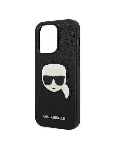 Véritable KARL LAGERFELD Case KLHCP14XSAPKHK pour iPhone 14 PRO MAX (Saffiano avec patch Karl Head / noir)