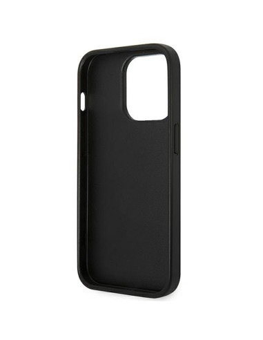 Véritable KARL LAGERFELD Case KLHCP14LSAPKHG pour iPhone 14 PRO (Saffiano avec patch Karl Head / Silver)