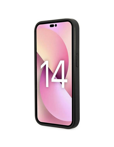 Véritable KARL LAGERFELD Case KLHCP14XSAPKHG pour iPhone 14 PRO MAX (Saffiano avec patch Karl Head / Silver)