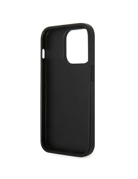 Véritable KARL LAGERFELD Case KLHCP14XSAPKHG pour iPhone 14 PRO MAX (Saffiano avec patch Karl Head / Silver)
