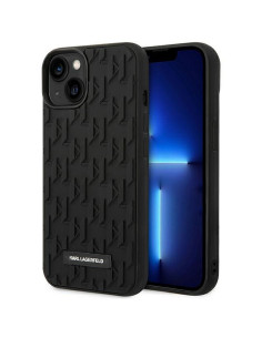 Véritable KARL LAGERFELD Case KLHCP14MRUPKLPK pour iPhone 14 PLUS (3D Rubber Case Monogram Pattern Metal Plate / Black)